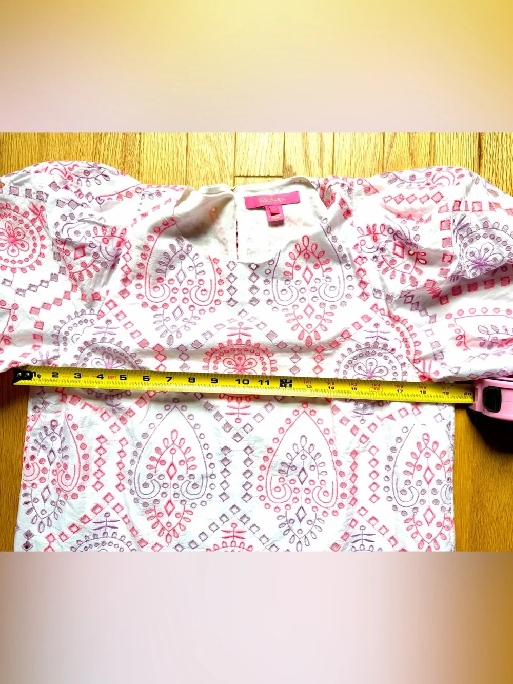 Lilly Pulitzer Pratt Eyelet ss Shirt, Pink Purple White, Size M